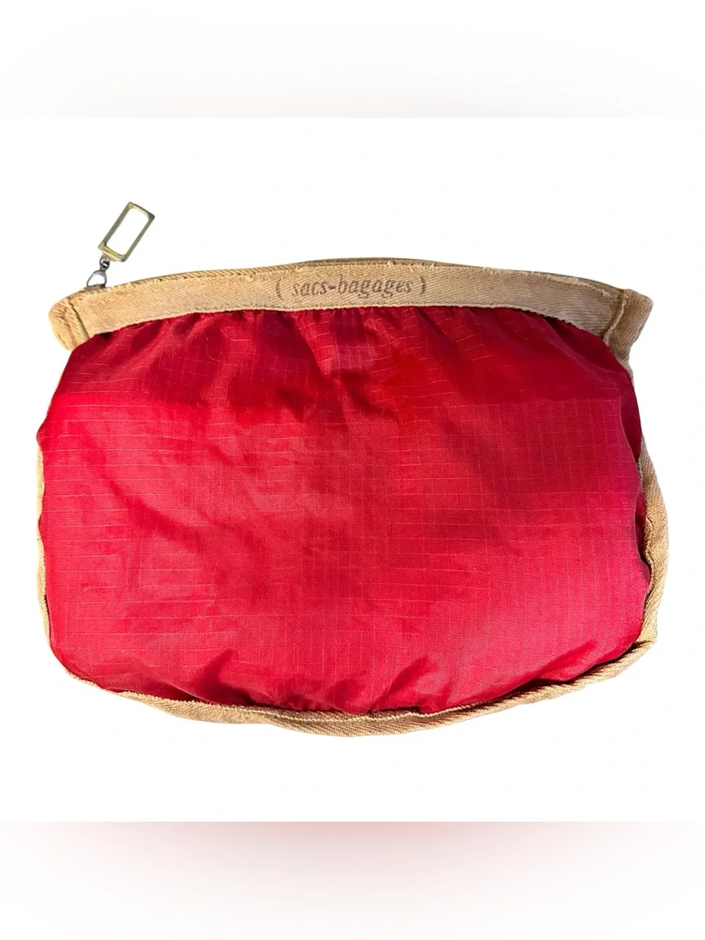 70’s French Vintage ‘sacs-bagages’ Red/Tan Nylon & Hemp Utility Zippered Pouch